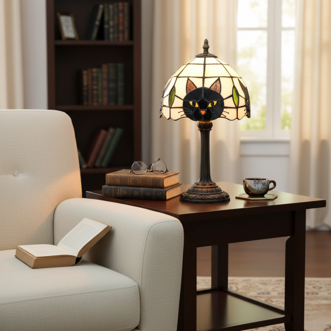 Lampada Decorativa Premium – Retro Baroque Black Cat Table Lamp