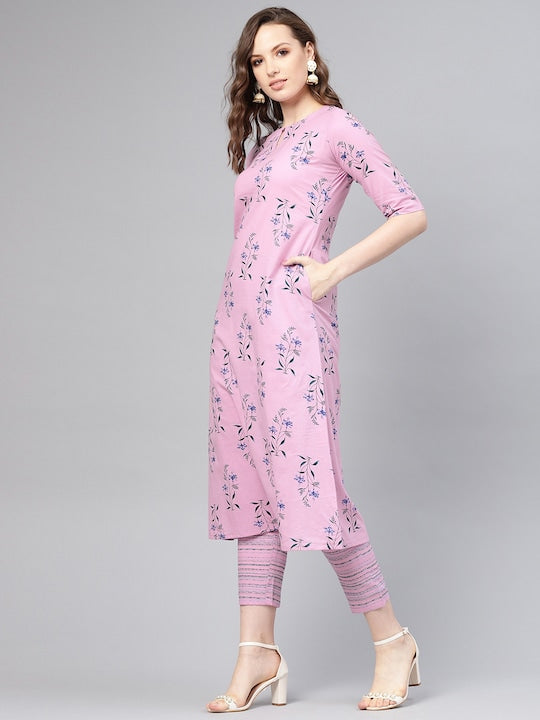 Floral Bliss Side Pocket Cotton Kurta Set