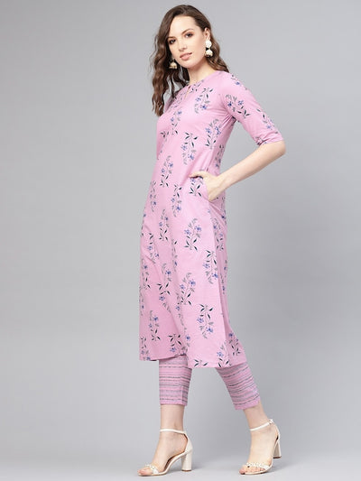 Floral Bliss Side Pocket Cotton Kurta Set