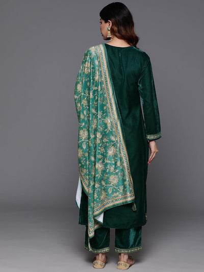 Green Yoke Design Velvet Straight Suit With Dupatta