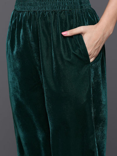 Green Yoke Design Velvet Straight Suit With Dupatta