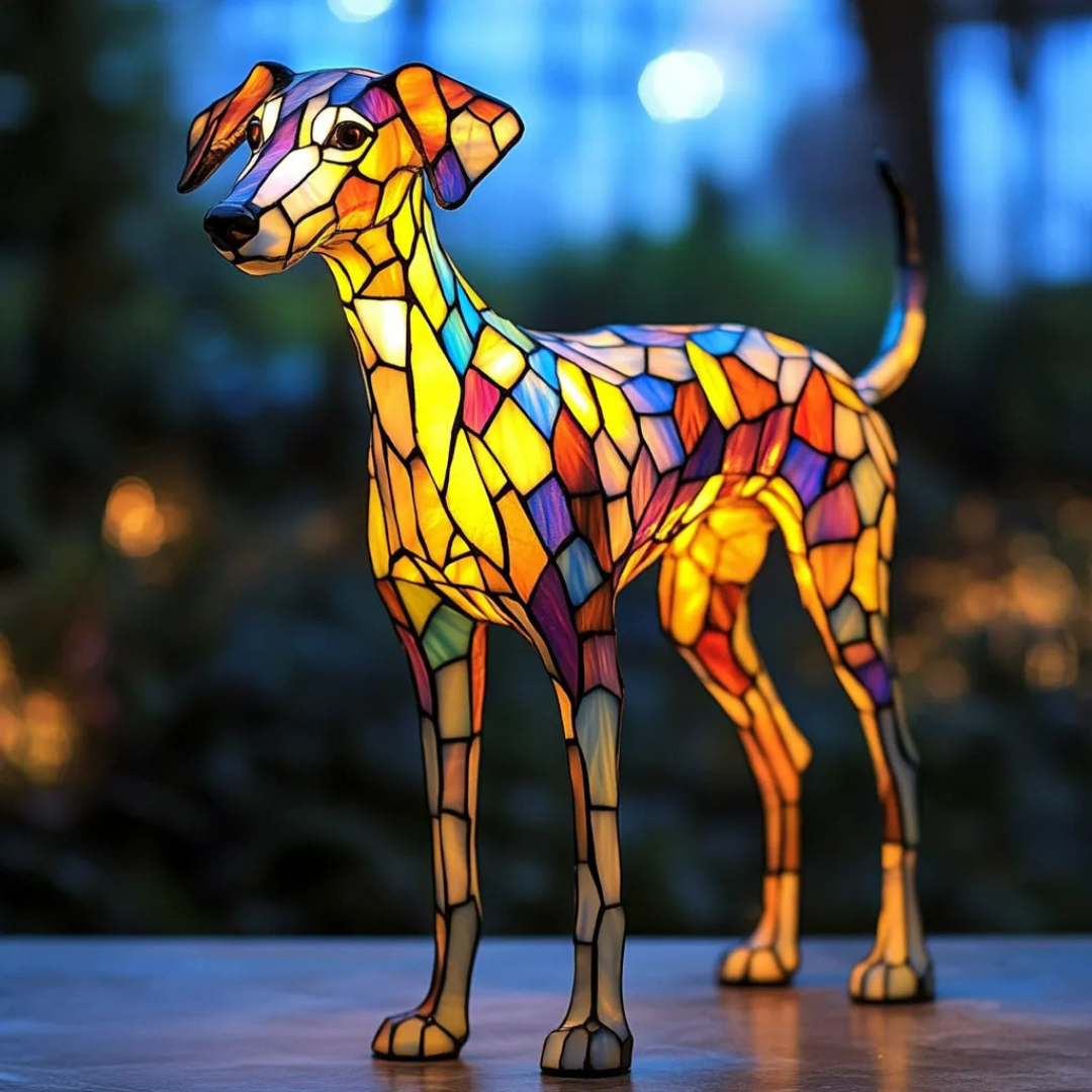 Lampada Decorativa Premium – Whippet-Inspired Stained
