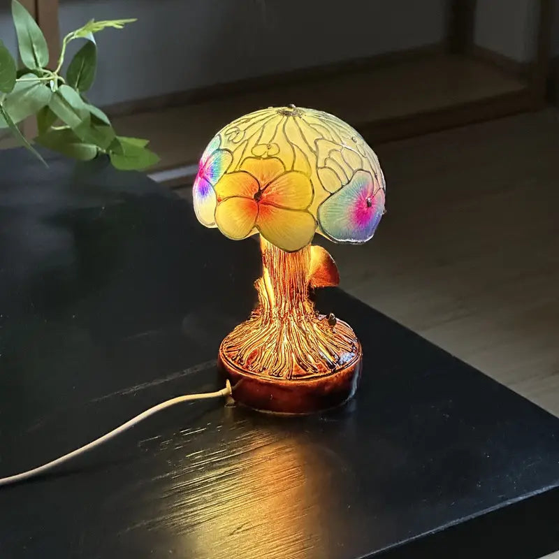 Lampada Decorativa Premium – Bohemian Style Lamp with Mushroom and Flower Motif