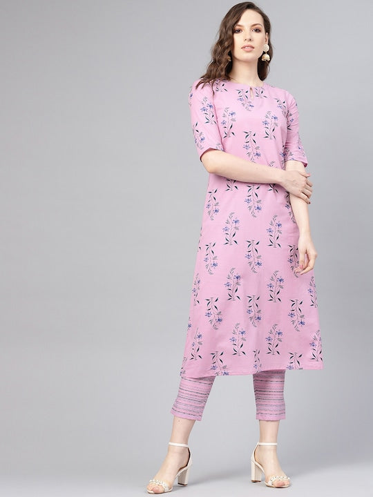 Floral Bliss Side Pocket Cotton Kurta Set