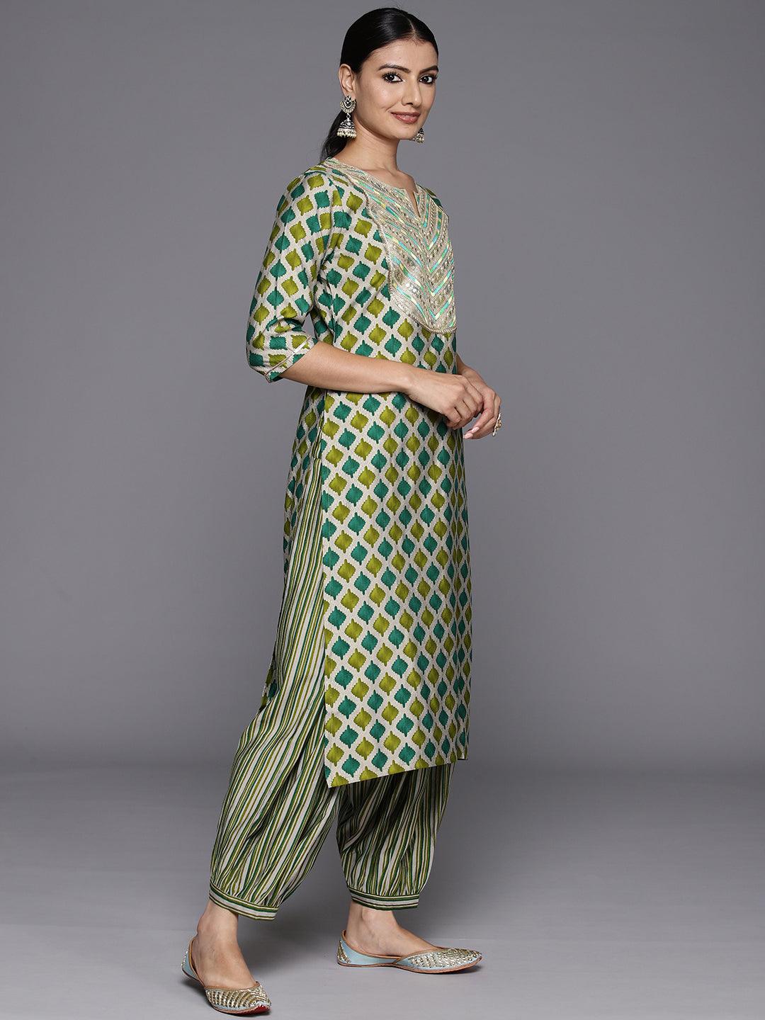 Green Yoke Design Silk Blend Straight Suit With Dupatta