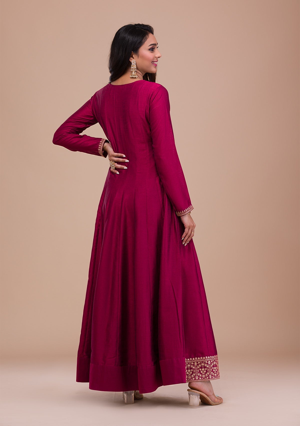 Maroon Zariwork Art Silk Readymade Anarkali Suit