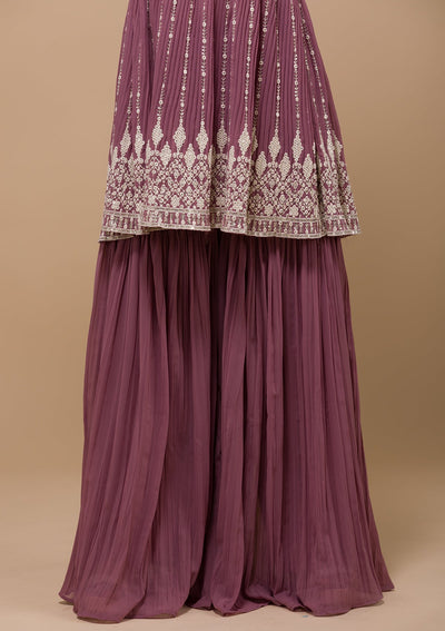 Mauve Threadwork Georgette Readymade Sharara Suit