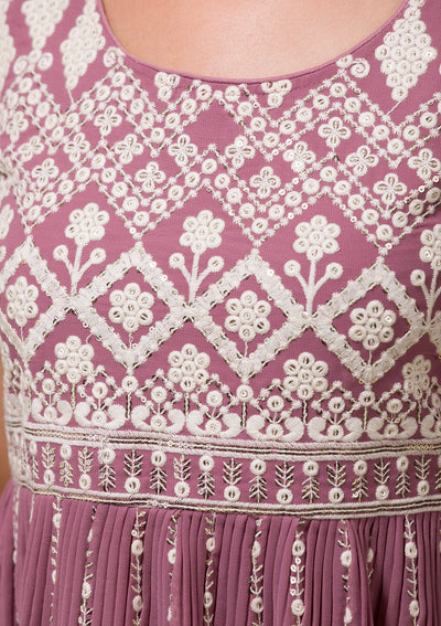 Mauve Threadwork Georgette Readymade Sharara Suit