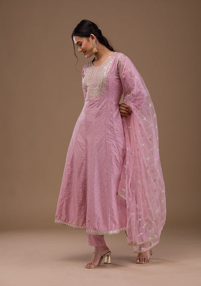 Mauve Zariwork Cotton Blend Readymade Salwar Suit