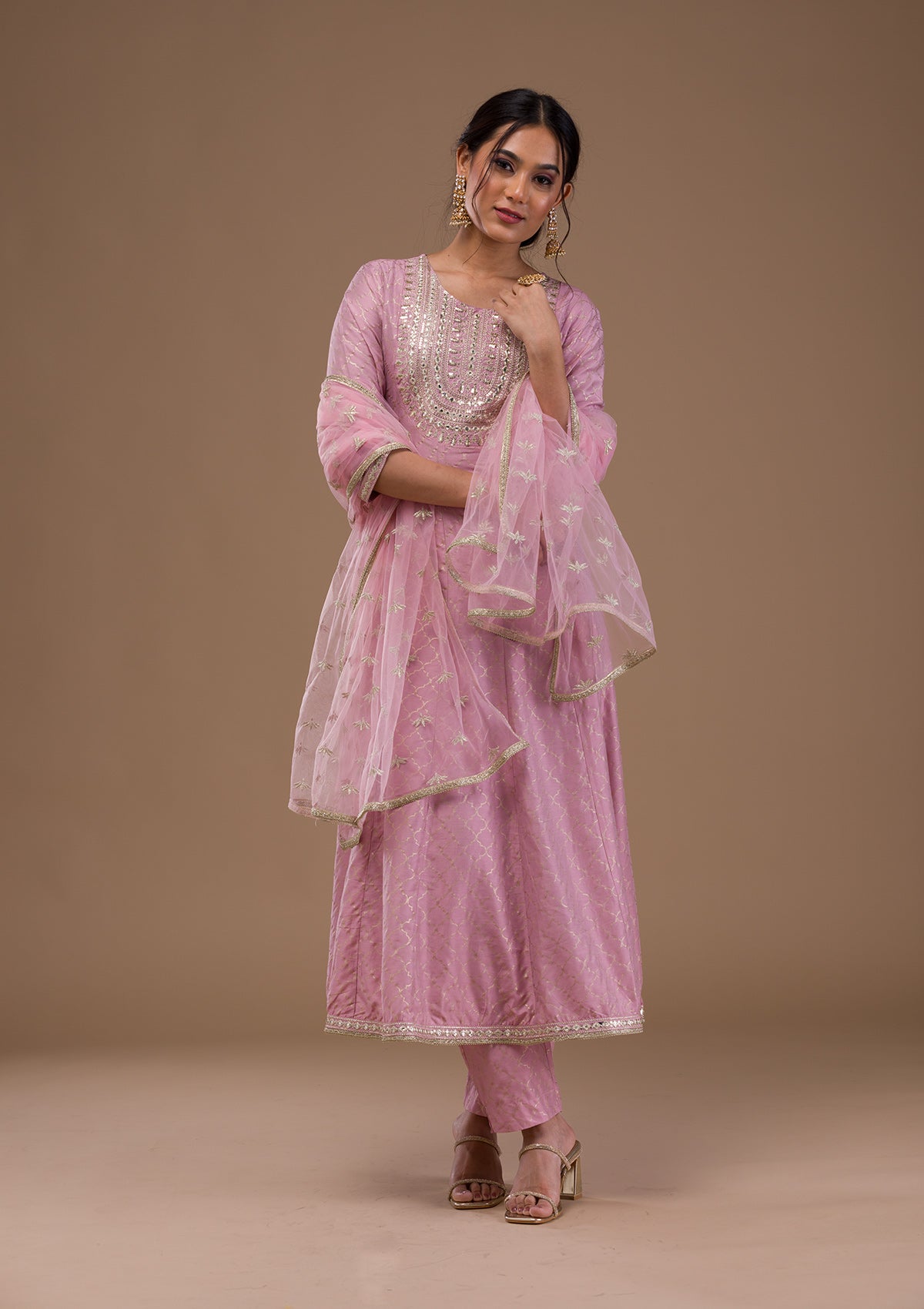 Mauve Zariwork Cotton Blend Readymade Salwar Suit