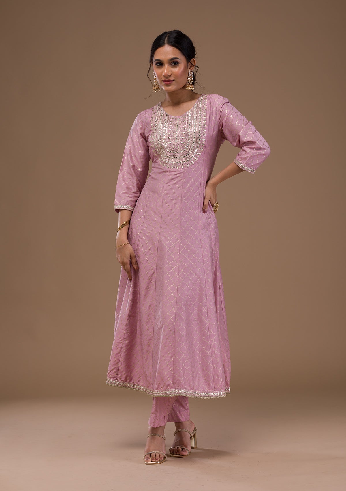 Mauve Zariwork Cotton Blend Readymade Salwar Suit