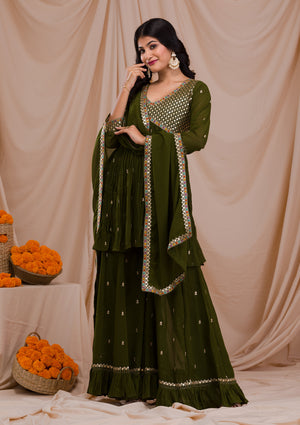 Brown Sequins Georgette Readymade Sharara Suit