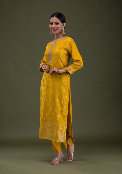 Mustard Zariwork Banarasi Readymade Salwar Suit