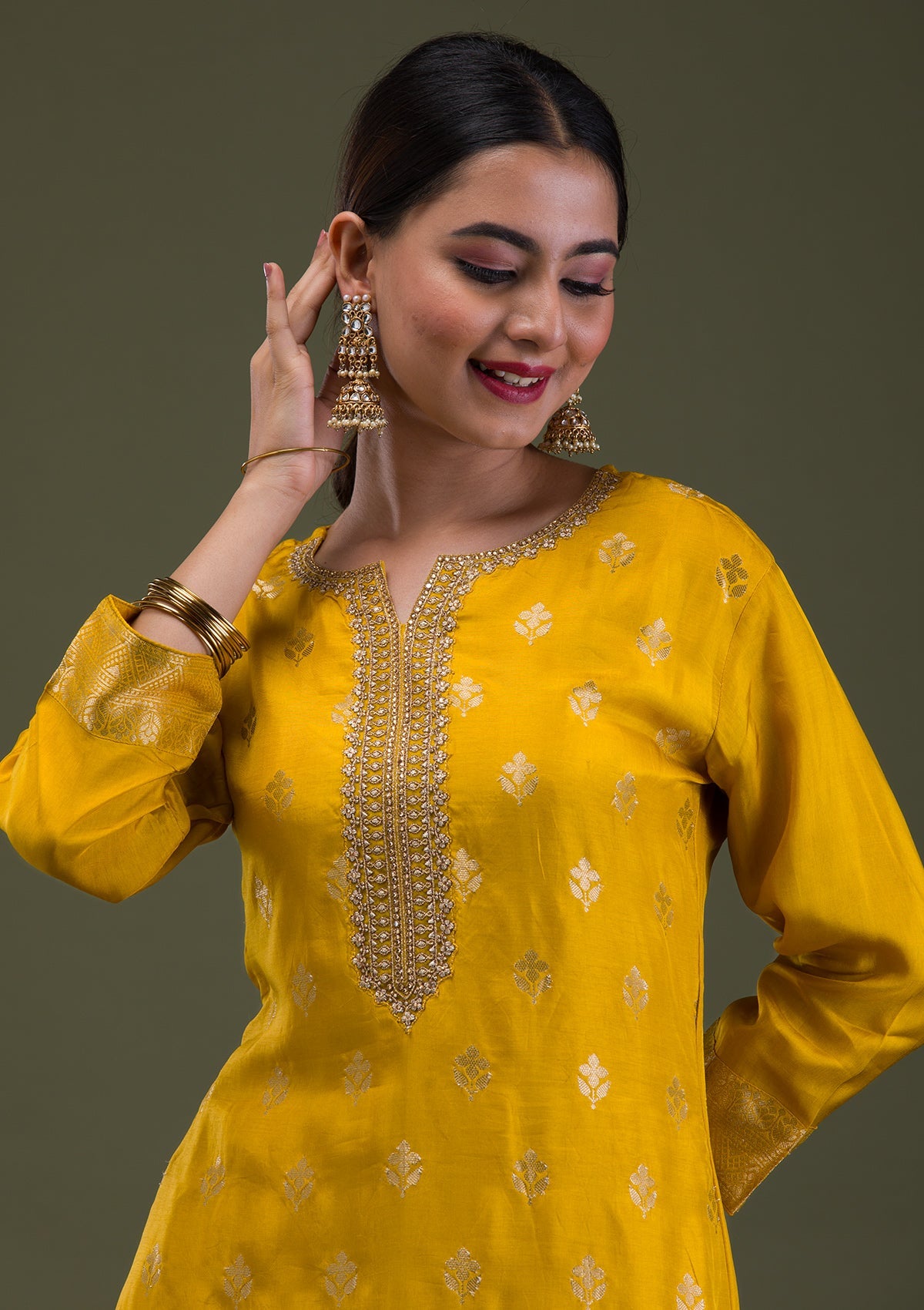 Mustard Zariwork Banarasi Readymade Salwar Suit