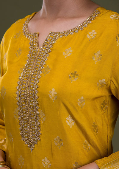 Mustard Zariwork Banarasi Readymade Salwar Suit