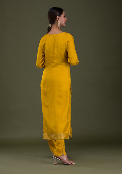 Mustard Zariwork Banarasi Readymade Salwar Suit