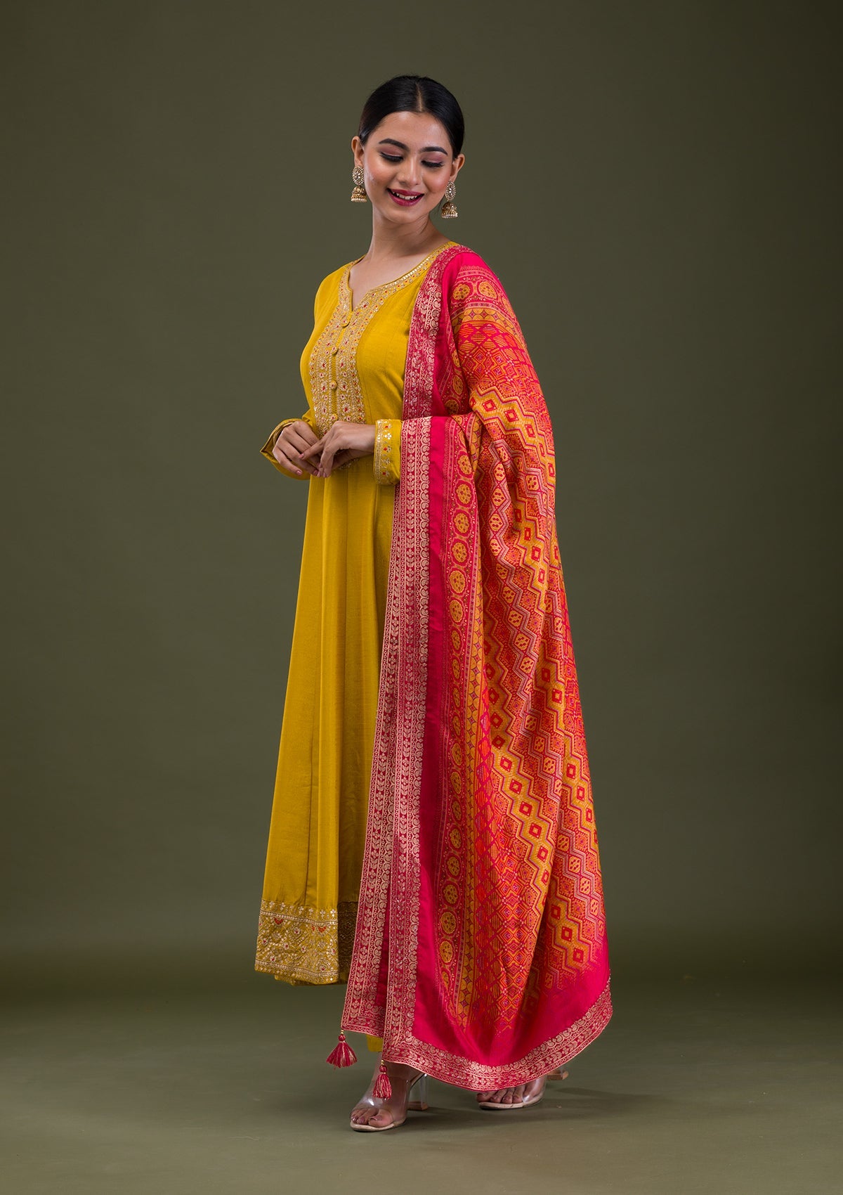 Mustard Zariwork Crepe Readymade Salwar Suit