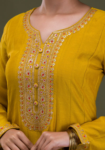 Mustard Zariwork Crepe Readymade Salwar Suit