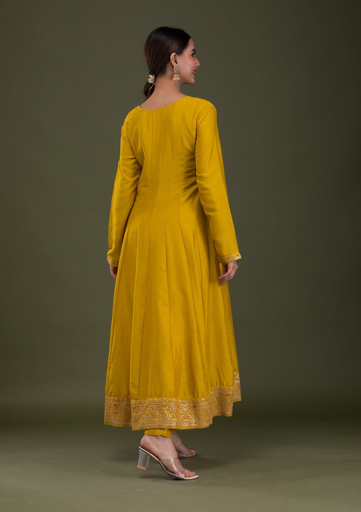 Mustard Zariwork Crepe Readymade Salwar Suit