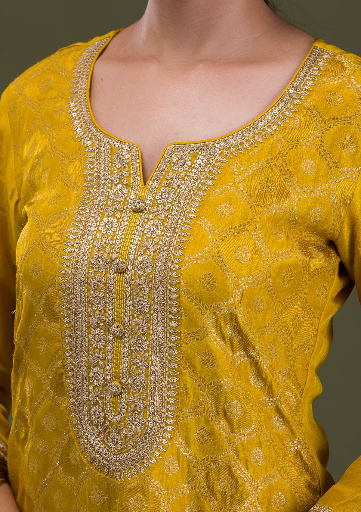 Mustard Zariwork Crepe Readymade Salwar Suit