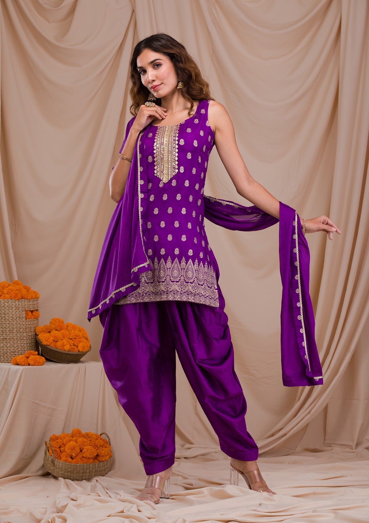 Purple Zariwork Banarasi Readymade Salwar Suit