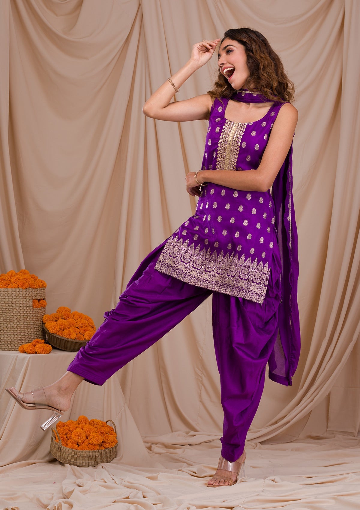 Purple Zariwork Banarasi Readymade Salwar Suit