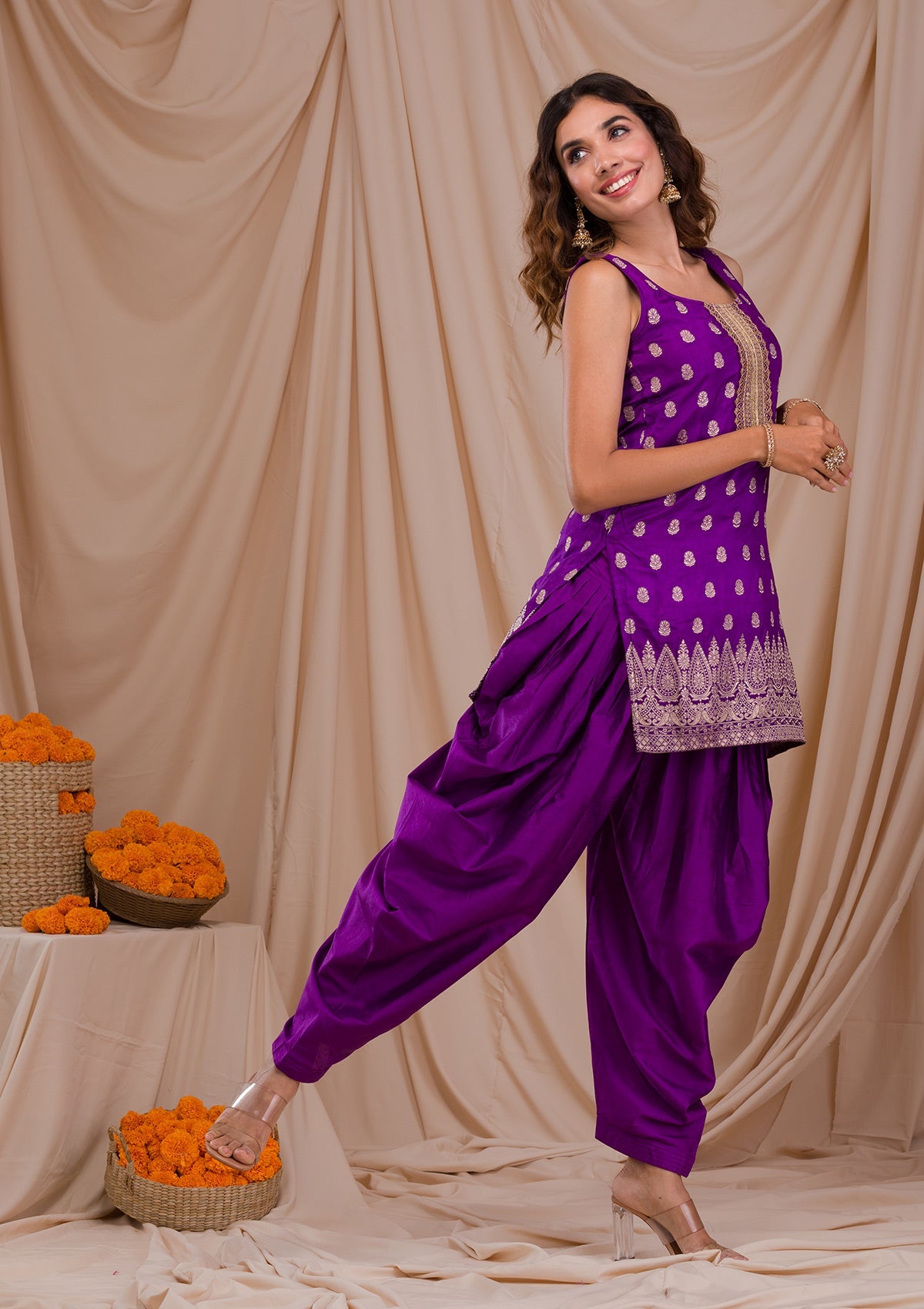 Purple Zariwork Banarasi Readymade Salwar Suit