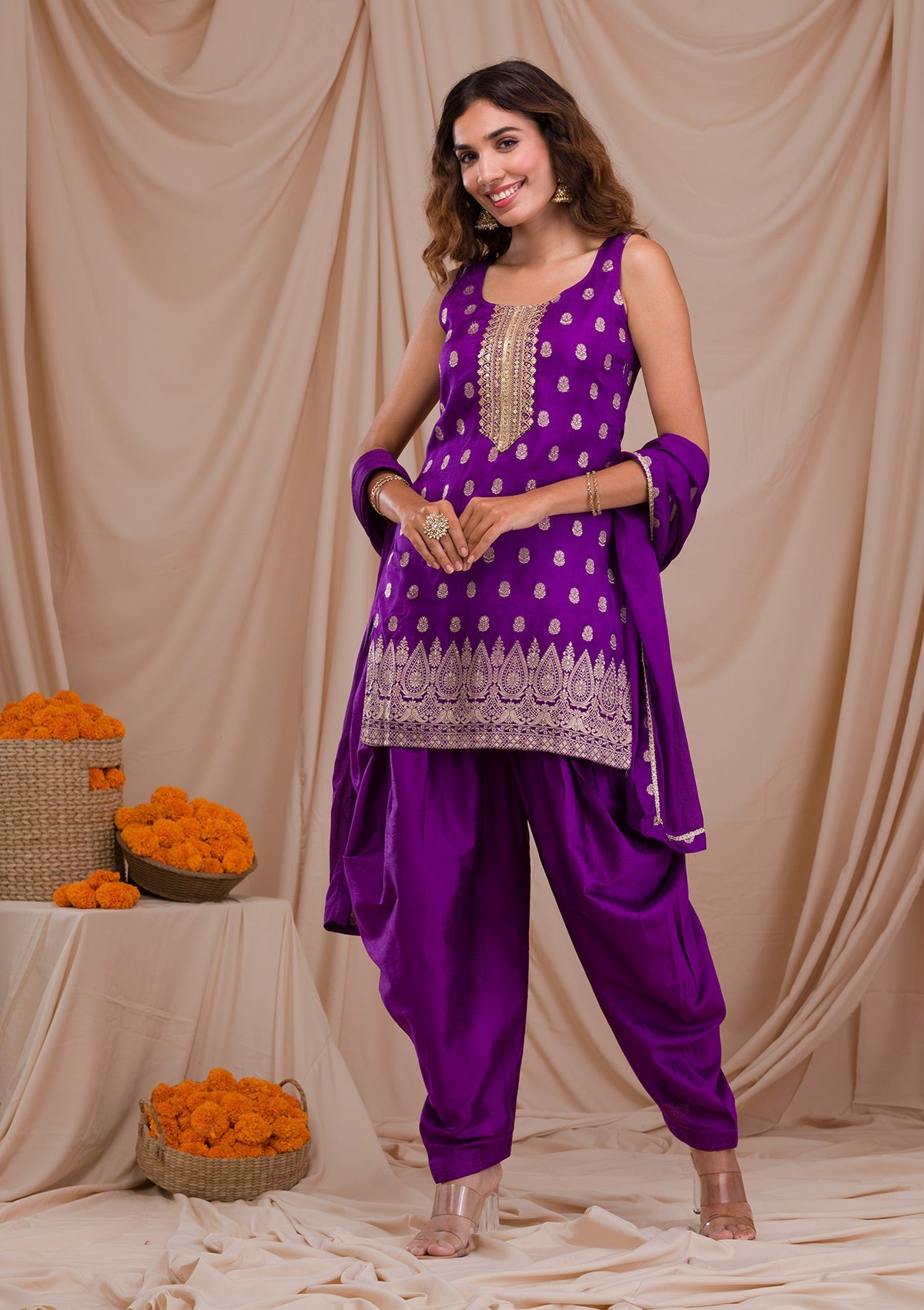 Purple Zariwork Banarasi Readymade Salwar Suit