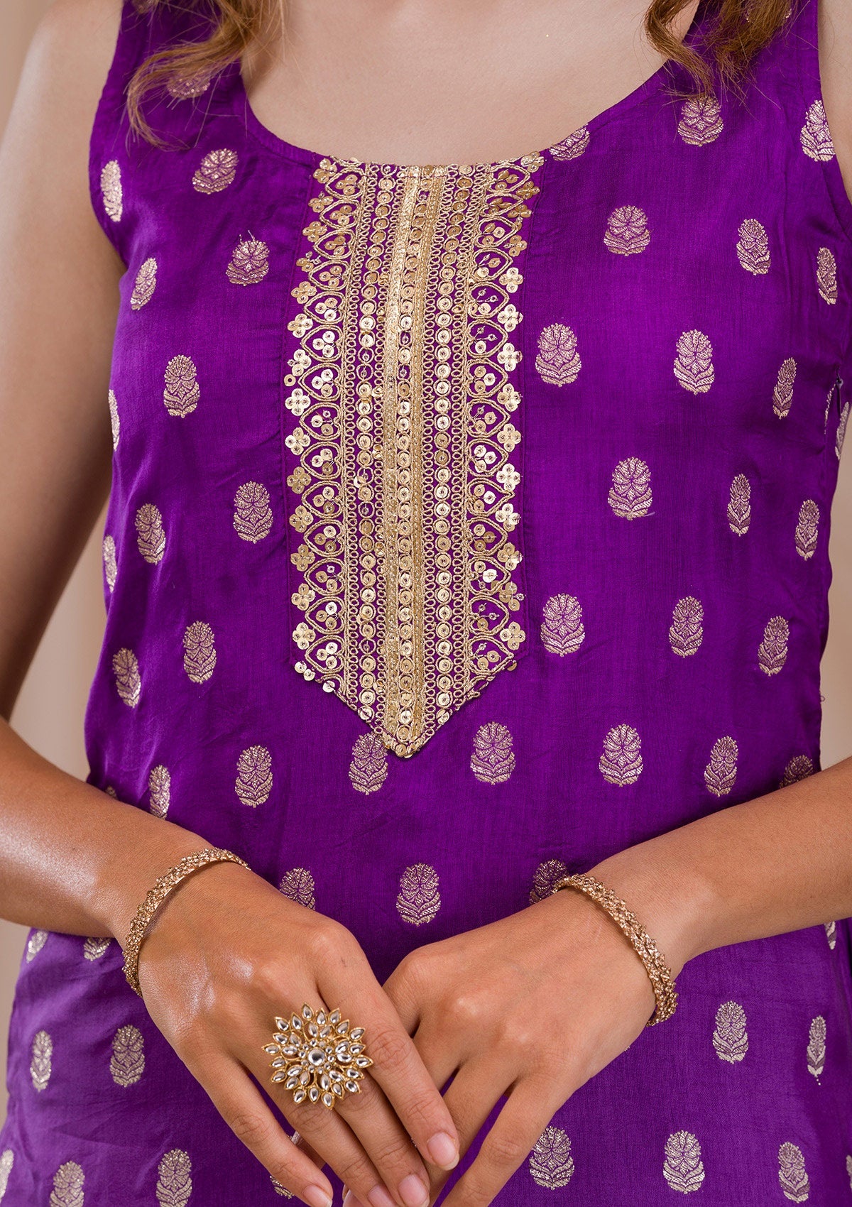 Purple Zariwork Banarasi Readymade Salwar Suit