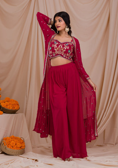 Rani Pink Zariwork Georgette Readymade Sharara Suit