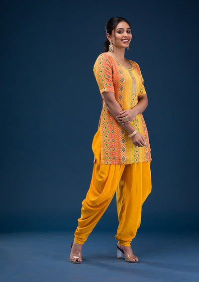 Yellow Printed Georgette Readymade Salwar Suit