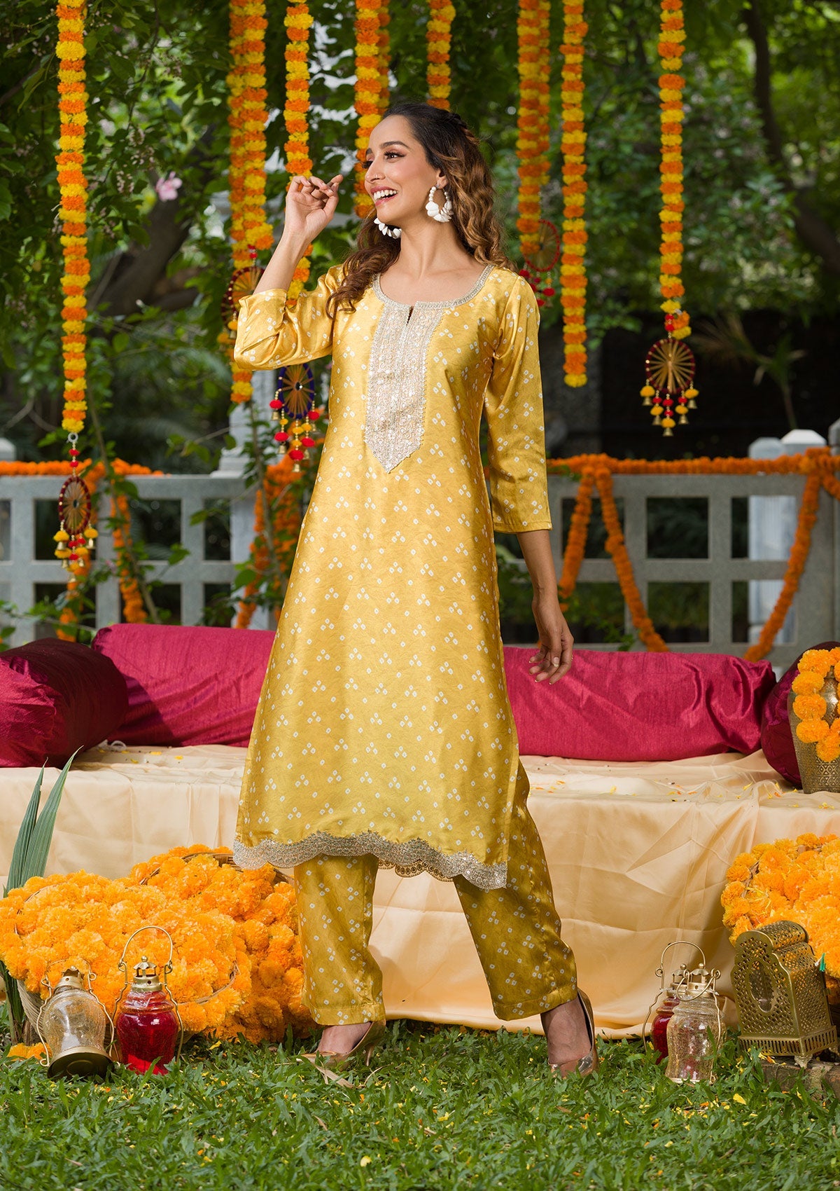 Yellow Bandhani Semi Crepe Readymade Salwar Suit