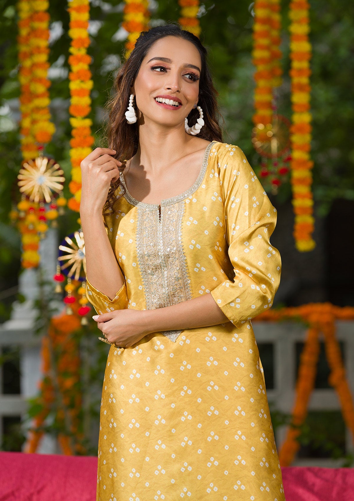 Yellow Bandhani Semi Crepe Readymade Salwar Suit