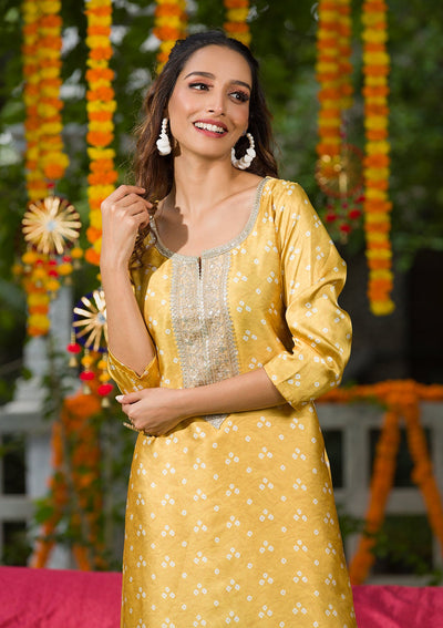 Yellow Bandhani Semi Crepe Readymade Salwar Suit