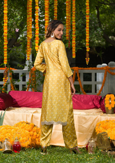 Yellow Bandhani Semi Crepe Readymade Salwar Suit