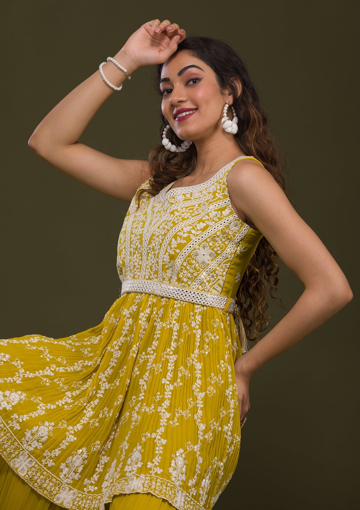 Yellow Threadwork Georgette Readymade Sharara Suit