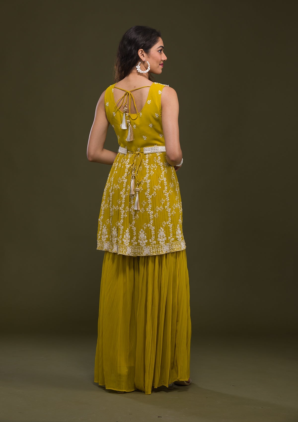 Yellow Threadwork Georgette Readymade Sharara Suit