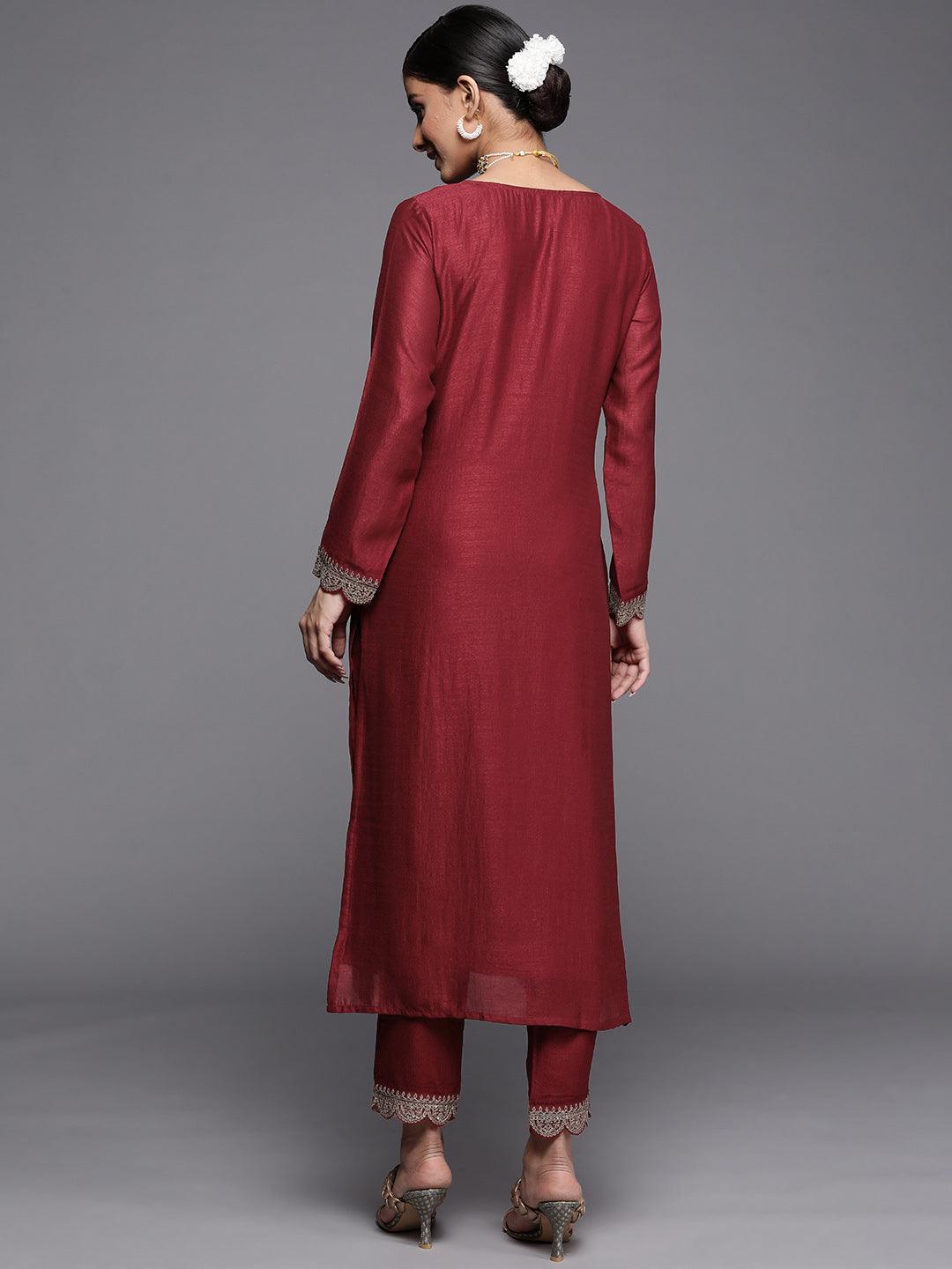 Maroon Yoke Design Silk Kurta